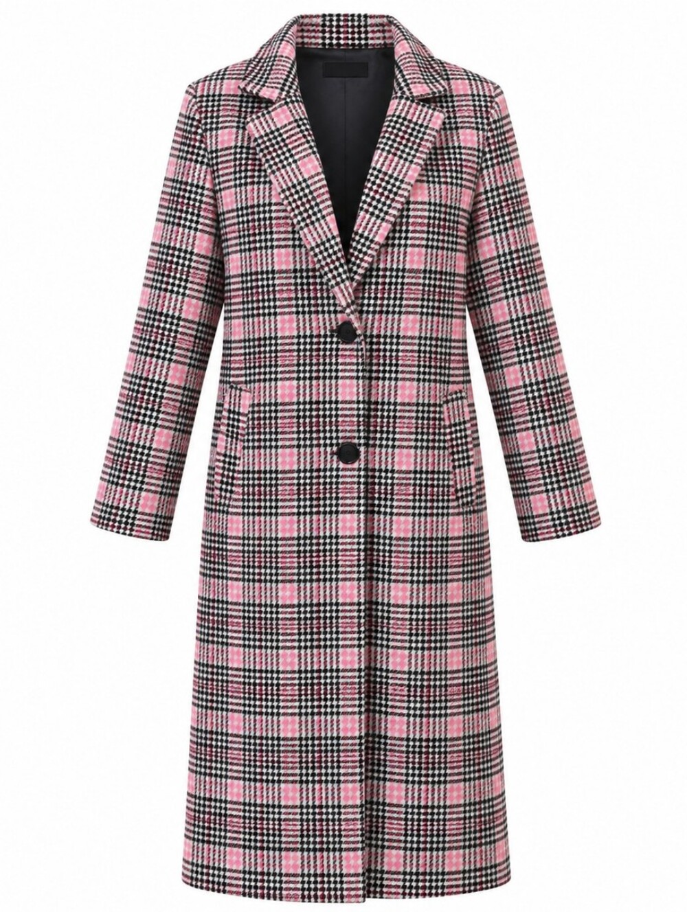 Pink Black Plaid Longline Coat Jacket Size M